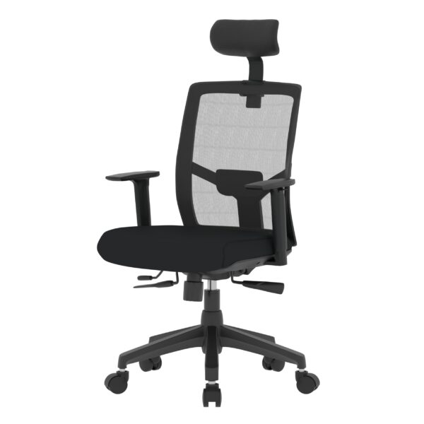 ProFlex Black Frame, Black Seat, Black-Grey Mesh Back, High-Back Chair, Syncro, Seat Slider WITH HEADREST - Image 2