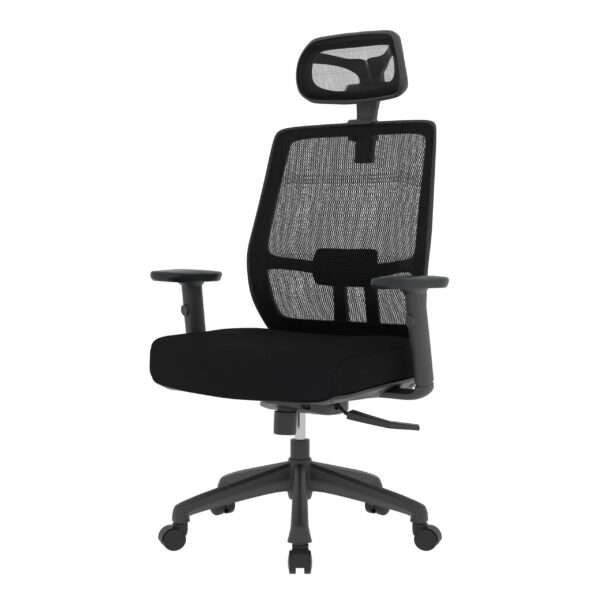 ErgoBreeze, Black frame, Black mesh back, Mid-back chair, tilt/swivel-WITH HEADREST - Image 3