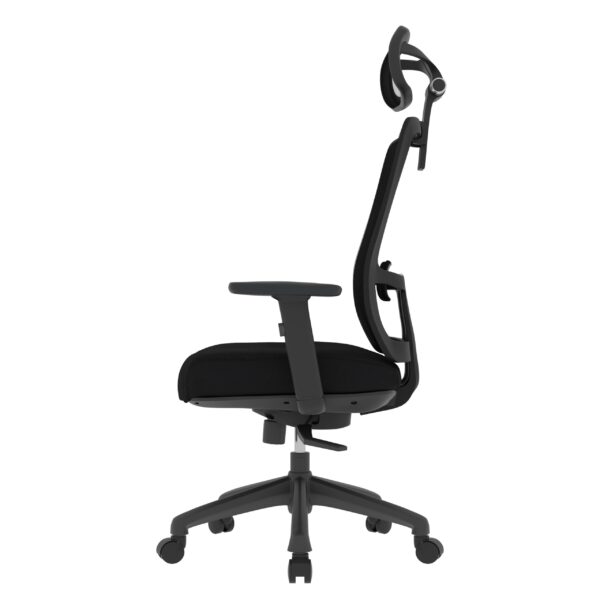 ErgoBreeze, Black frame, Black mesh back, Mid-back chair, tilt/swivel-WITH HEADREST - Image 2