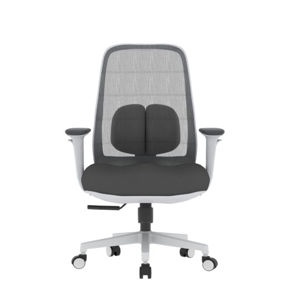 PosturePro White frame, Dark grey fabric seat, Black-grey mesh back, High-back chair, syncro, seat slider - Image 4