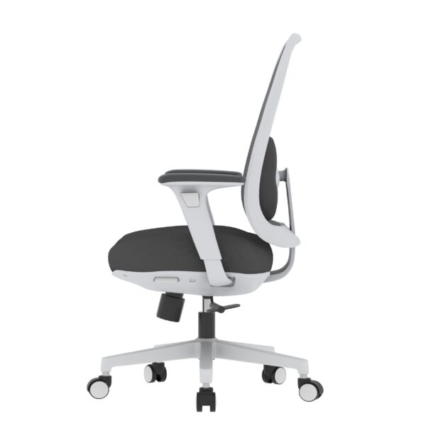 PosturePro White frame, Dark grey fabric seat, Black-grey mesh back, High-back chair, syncro, seat slider - Image 3