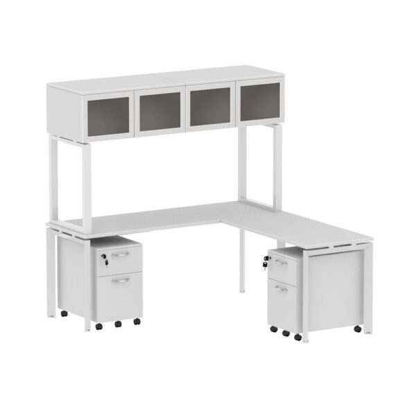 INSPIRE 60" x 78" Left or Right Extended L-Shaped Work Station with Mounted Wall Hutch and Pedestals - Various colors - Image 5