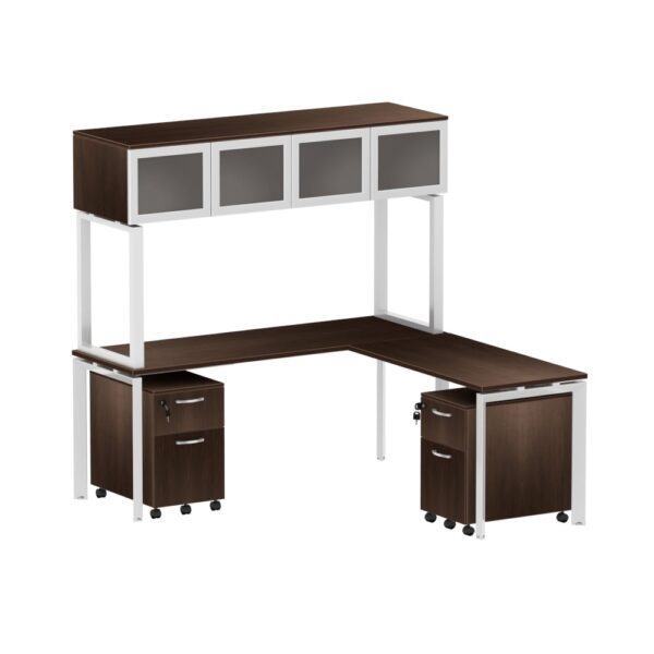 INSPIRE 60" x 78" Left or Right Extended L-Shaped Work Station with Mounted Wall Hutch and Pedestals - Various colors - Image 2