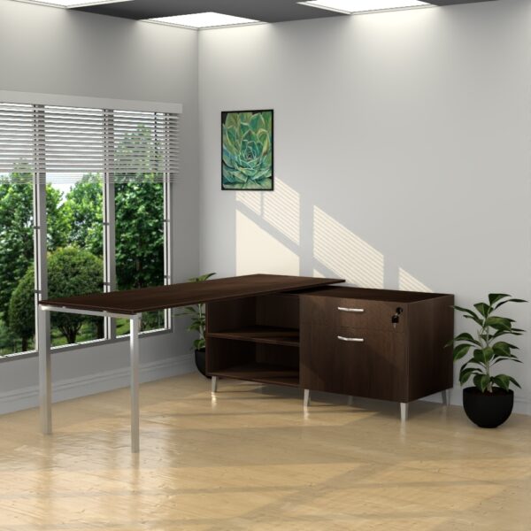 24" x 71" INSPIRE L-Shape Resting desk with Left-handed Credenza -Various Color with Silver Leg
