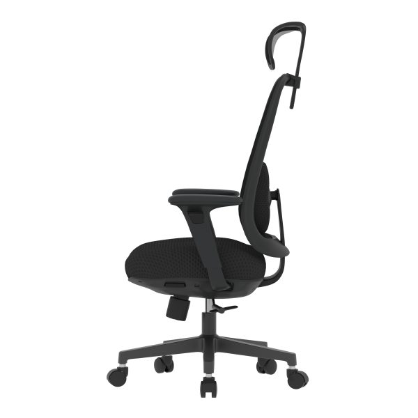 PosturePro Black frame, Dark Grey Fabric Seat, Black-Grey Mesh Back, High-back chair, Syncro, Seat Slider WITH HEADREST - Image 3