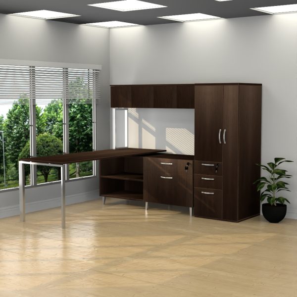 INSPIRE 24" x 71″ Left Extended L-Shaped Work Station with Wall Hutch and Storage Tower – Various colors