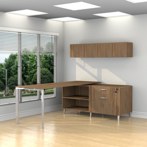 INSPIRE 60″ Right Extended L-Shaped Work Station with Wall Hutch - Various colors