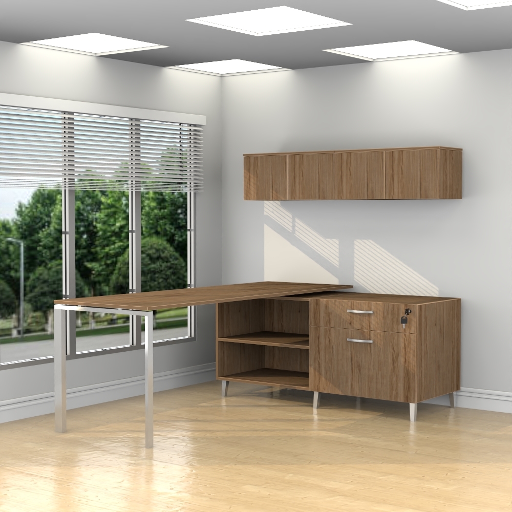 INSPIRE 60″ Right Extended L-Shaped Work Station with Wall Hutch - Various colors