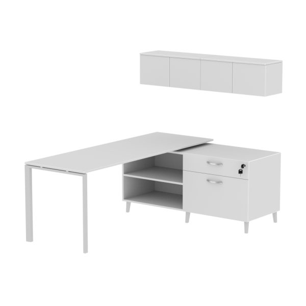 INSPIRE 60″ Right Extended L-Shaped Work Station with Wall Hutch - Various colors - Image 3