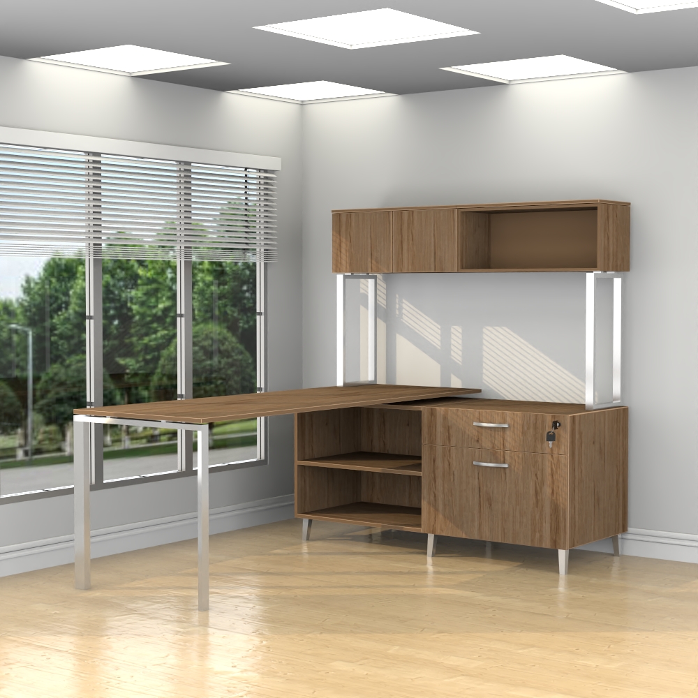 INSPIRE 71″ LEFT EXTENDED L-SHAPED WORK STATION WITH MOUNTED HUTCH – Various colors