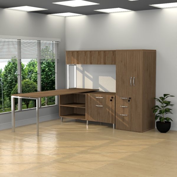 INSPIRE 30″ X 71″ Right Extended L-Shaped Work Station with Wall Hutch and Storage Tower - Various colors