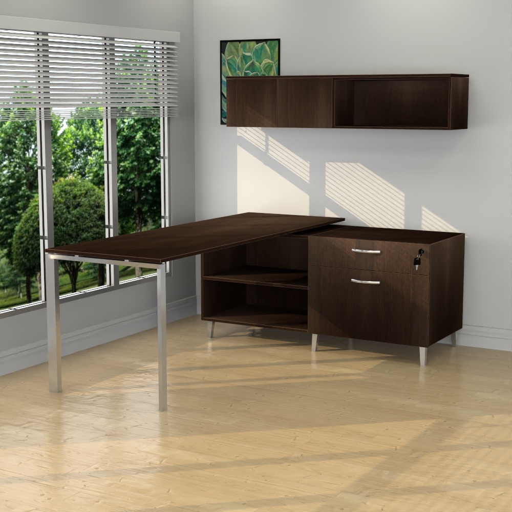 INSPIRE 71″ LEFT OR RIGHT EXTENDED L-SHAPED WORK STATION WITH WALL-MOUNTED HUTCH - Various colors
