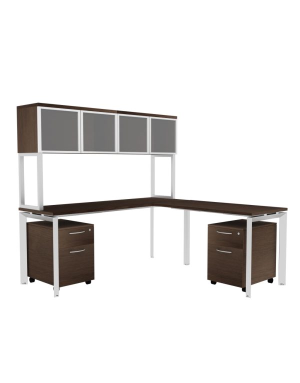INSPIRE 71" x 78" Left or Right Extended L-Shaped Work Station with Mounted Wall Hutch and Pedestals - Various colors - Image 2