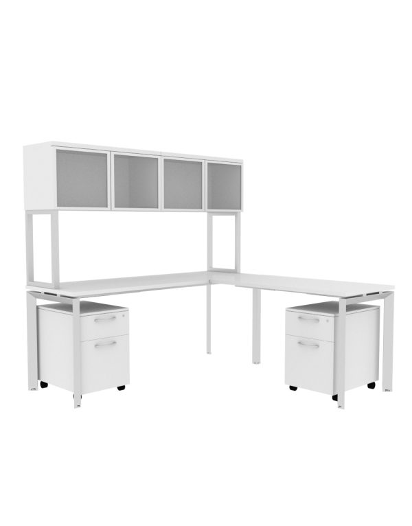 INSPIRE 71" x 78" Left or Right Extended L-Shaped Work Station with Mounted Wall Hutch and Pedestals - Various colors - Image 3